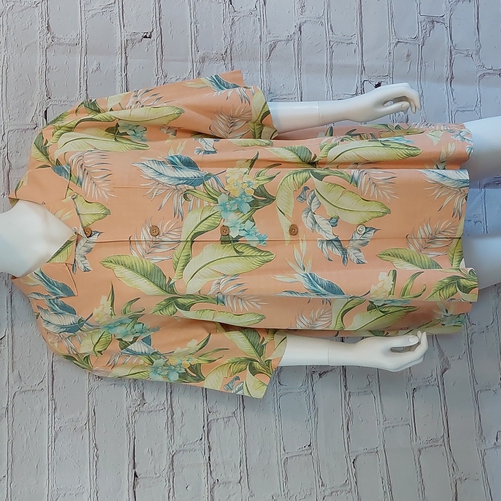 Tommy Bahama Floral and Frond Citron Silk Hawaiian Camp Shirt Men XL